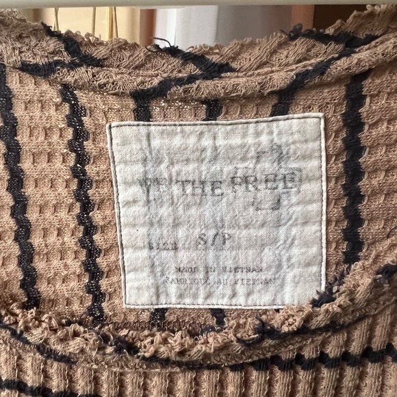 We the Free Thermal Tan Blue Striped Waffle Peplum Long Sleeve Top - Picture 6 of 6